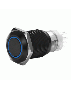 Install Bay MIBRBSB19 19 MM MOMENTARY BLACK SWITCH WITH HARNESS 5A IP67 - BLUE
