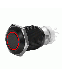 Install Bay MIBRBSR16 16 MM BLACK MOMENTARY SWITCH WITH HARNESS 5A IP67 - RED