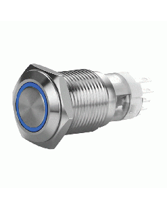 Install Bay MIBRSSB19 19 MM STAINLESS MOMENTARY SWITCH WITH HARNESS 5A IP67 - BLUE